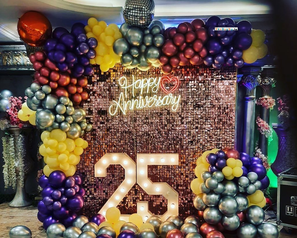 Black & Golden Balloon Decoration for Anniversary - 48 Pcs Combo - Happy  Anniversary Banner, Heart Foil Balloon